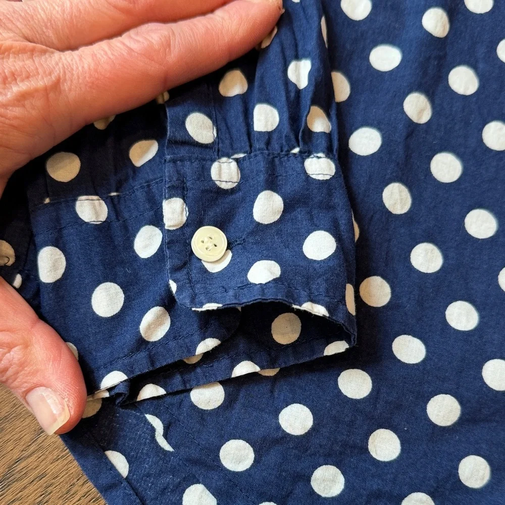 J. Crew Blue Polka Dot Blouse with Ruffle Detail Size Small C2-010